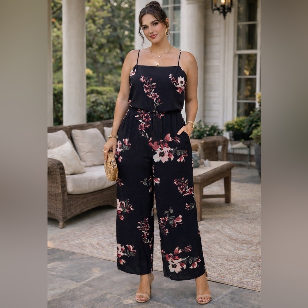 Wild Fable|Black Floral Wide Leg Jumpsuit|Large|EUC